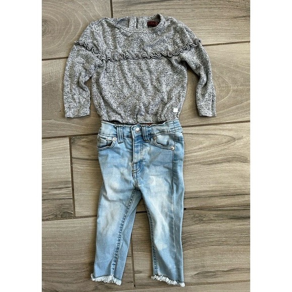 7 Seven for all Mankind~Infant Girls 2 Piece Outfit Set~~12 Months Jeans Top - Picture 1 of 4